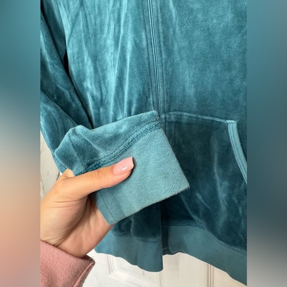 Juicy Couture Teal Velour Full Zip Up Women’s Hooded Jacket y2k - Picture 4 of 15